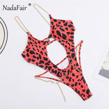 Load image into Gallery viewer, Nadafair Chain One Piece Swimwear Women Summer Sexy Bikini Hollow Out Brazilian Bikini Black Bathing Suit Women Biquini