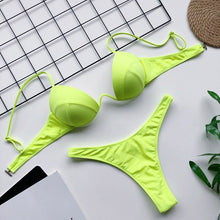 Load image into Gallery viewer, Bikini 2020 Summer Bandage Swimsuit Women Push Up Swimwear Padded Bra Bikini Set Solid Beach Wear Bathing Suit Brazilian Biquini