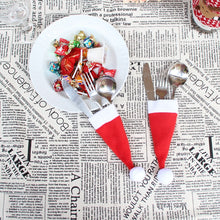 Load image into Gallery viewer, #25 Christmas DecorChristmas Decorative tableware Caps Cutlery Holder Knife Fork Set Spoon Pocket Christmas Decor Bag 6x15cm