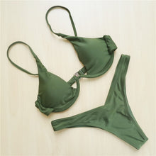 Load image into Gallery viewer, Sexy V-bar Underwired Bikini 2020 Female Swimsuit Women Swimwear Two-piece V shape Wire Bikini set Bather Bathing Suit Swim V439