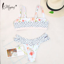 Load image into Gallery viewer, Miyouj Sexy Print Ruffle Bikini Cross Bandage Swimsuit Hollow Out Swimwear Floral Biquini Feminino V-Neck Bikini Set Beach Wear