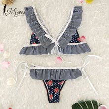 Load image into Gallery viewer, Miyouj Sexy Print Ruffle Bikini Cross Bandage Swimsuit Hollow Out Swimwear Floral Biquini Feminino V-Neck Bikini Set Beach Wear