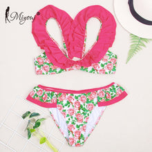 Load image into Gallery viewer, Miyouj Sexy Print Ruffle Bikini Cross Bandage Swimsuit Hollow Out Swimwear Floral Biquini Feminino V-Neck Bikini Set Beach Wear