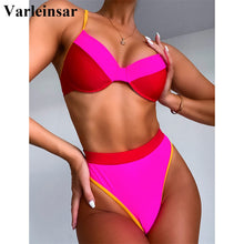 Load image into Gallery viewer, Splicing High Waist Bikini 2020 Push Up Female Swimsuit Women Swimwear Two-pieces Bikini set Bather Bathing Suit Swim Lady V2427