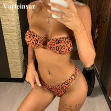 Load image into Gallery viewer, Wrinkled Leopard Brazilian Bikini Women Swimwear Female Swimsuit Two-pieces Bikini set Bandeau Bather Bathing Suit Swim V1706