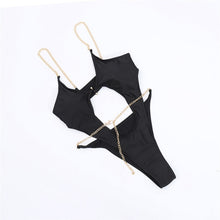 Load image into Gallery viewer, Nadafair Chain One Piece Swimwear Women Summer Sexy Bikini Hollow Out Brazilian Bikini Black Bathing Suit Women Biquini
