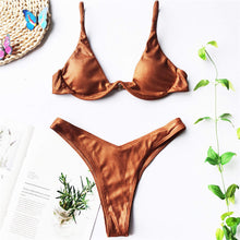 Load image into Gallery viewer, Sexy V-bar Underwired Bikini 2020 Female Swimsuit Women Swimwear Two-piece V shape Wire Bikini set Bather Bathing Suit Swim V439