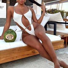 Load image into Gallery viewer, Nadafair Chain One Piece Swimwear Women Summer Sexy Bikini Hollow Out Brazilian Bikini Black Bathing Suit Women Biquini