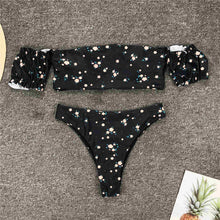 Load image into Gallery viewer, 2020 Floral Off Shoulder Bikini Female Swimsuit Women Swimwear Two-pieces Bikini set Mid Waist Bather Bathing Suit Swim V1671