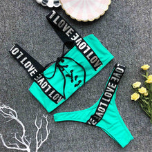 Load image into Gallery viewer, S-2XL Letter Printed Brazilian Bikini Women Swimwear Female Swimsuit Two-pieces Bikini set Lace Up Bather Bathing Suit V1074