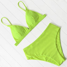 Load image into Gallery viewer, OMKAGI 2020 Bikini Swimwear Swimsuit Women Solid Bathing Suit Green Neno Bikini Set With Pad Female High Waist Beachwear Biquin
