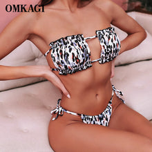 Load image into Gallery viewer, OMKAGI Bandeau Bikini 2020 Swimsuit Women Swimwear Biquinis Sexy Push Up Swimming Bathing Suit Beachwear Micro Bikini Set
