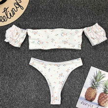 Load image into Gallery viewer, 2020 Floral Off Shoulder Bikini Female Swimsuit Women Swimwear Two-pieces Bikini set Mid Waist Bather Bathing Suit Swim V1671
