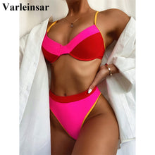 Load image into Gallery viewer, Splicing High Waist Bikini 2020 Push Up Female Swimsuit Women Swimwear Two-pieces Bikini set Bather Bathing Suit Swim Lady V2427
