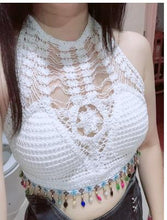 Load image into Gallery viewer, summer holiday beach camis lady sexy tassels crochet camisole women sexy tassels bikini camis female crochet halter bikini tops
