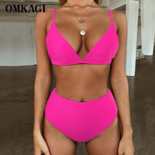 Load image into Gallery viewer, OMKAGI 2020 Bikini Swimwear Swimsuit Women Solid Bathing Suit Green Neno Bikini Set With Pad Female High Waist Beachwear Biquin
