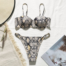 Load image into Gallery viewer, Snake print bikini Push up swimsuit female bathing suit String thong Brazilian bikini 2020 High cut swimwear women Sexy biquini
