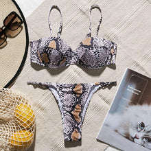 Load image into Gallery viewer, Snake print bikini Push up swimsuit female bathing suit String thong Brazilian bikini 2020 High cut swimwear women Sexy biquini
