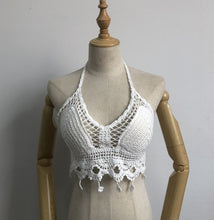 Load image into Gallery viewer, summer holiday beach camis lady sexy tassels crochet camisole women sexy tassels bikini camis female crochet halter bikini tops
