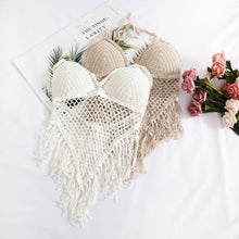 Load image into Gallery viewer, summer holiday beach camis lady sexy tassels crochet camisole women sexy tassels bikini camis female crochet halter bikini tops
