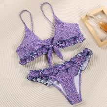 Load image into Gallery viewer, Miyouj Sexy Print Ruffle Bikini Cross Bandage Swimsuit Hollow Out Swimwear Floral Biquini Feminino V-Neck Bikini Set Beach Wear
