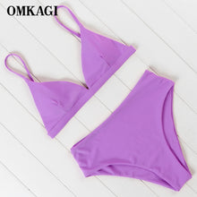 Load image into Gallery viewer, OMKAGI 2020 Bikini Swimwear Swimsuit Women Solid Bathing Suit Green Neno Bikini Set With Pad Female High Waist Beachwear Biquin
