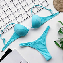 Load image into Gallery viewer, Bikini 2020 Summer Bandage Swimsuit Women Push Up Swimwear Padded Bra Bikini Set Solid Beach Wear Bathing Suit Brazilian Biquini
