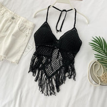 Load image into Gallery viewer, summer holiday beach camis lady sexy tassels crochet camisole women sexy tassels bikini camis female crochet halter bikini tops
