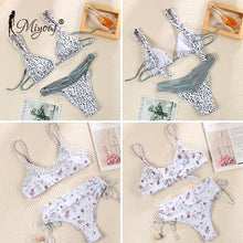 Load image into Gallery viewer, Miyouj Sexy Print Ruffle Bikini Cross Bandage Swimsuit Hollow Out Swimwear Floral Biquini Feminino V-Neck Bikini Set Beach Wear
