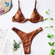 Load image into Gallery viewer, Bikini 2020 Summer Bandage Swimsuit Women Push Up Swimwear Padded Bra Bikini Set Solid Beach Wear Bathing Suit Brazilian Biquini
