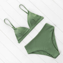 Load image into Gallery viewer, OMKAGI 2020 Bikini Swimwear Swimsuit Women Solid Bathing Suit Green Neno Bikini Set With Pad Female High Waist Beachwear Biquin

