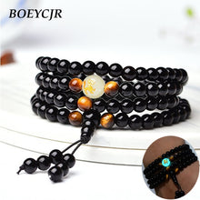 Load image into Gallery viewer, BOEYCJR Dragon Black Buddha Mala Beads Bangles&amp;Bracelets Handmade Jewelry Ethnic Glow in the Dark Bracelet for Women or Men
