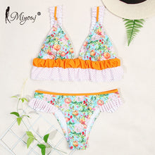 Load image into Gallery viewer, Miyouj Sexy Print Ruffle Bikini Cross Bandage Swimsuit Hollow Out Swimwear Floral Biquini Feminino V-Neck Bikini Set Beach Wear

