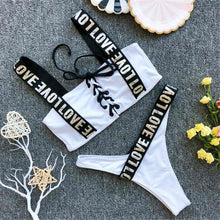 Load image into Gallery viewer, S-2XL Letter Printed Brazilian Bikini Women Swimwear Female Swimsuit Two-pieces Bikini set Lace Up Bather Bathing Suit V1074
