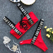Load image into Gallery viewer, S-2XL Letter Printed Brazilian Bikini Women Swimwear Female Swimsuit Two-pieces Bikini set Lace Up Bather Bathing Suit V1074
