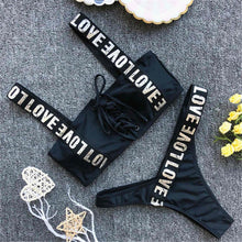 Load image into Gallery viewer, S-2XL Letter Printed Brazilian Bikini Women Swimwear Female Swimsuit Two-pieces Bikini set Lace Up Bather Bathing Suit V1074
