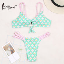 Load image into Gallery viewer, Miyouj Sexy Print Ruffle Bikini Cross Bandage Swimsuit Hollow Out Swimwear Floral Biquini Feminino V-Neck Bikini Set Beach Wear
