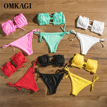 Load image into Gallery viewer, OMKAGI Bandeau Bikini 2020 Swimsuit Women Swimwear Biquinis Sexy Push Up Swimming Bathing Suit Beachwear Micro Bikini Set
