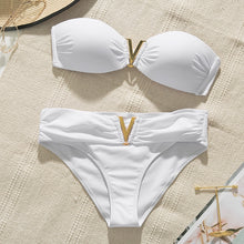 Load image into Gallery viewer, Mossha Sexy v swimsuit female Push up bikini 2020 Bandeau bathing suit Extreme bikini set White swimwear women Summer bathers
