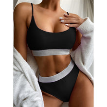 Load image into Gallery viewer, Black White High Waist Bikini 2020 Swimsuit Women Swimwear Push Up Halter Bikini Set Bather Bathing Suit Beach Wear Female
