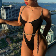 Load image into Gallery viewer, Nadafair Chain One Piece Swimwear Women Summer Sexy Bikini Hollow Out Brazilian Bikini Black Bathing Suit Women Biquini
