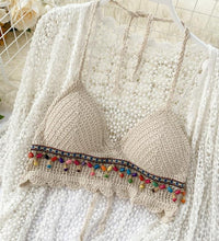 Load image into Gallery viewer, summer holiday beach camis lady sexy tassels crochet camisole women sexy tassels bikini camis female crochet halter bikini tops
