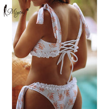 Load image into Gallery viewer, Miyouj Sexy Print Ruffle Bikini Cross Bandage Swimsuit Hollow Out Swimwear Floral Biquini Feminino V-Neck Bikini Set Beach Wear
