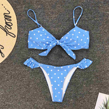 Load image into Gallery viewer, 2020 Sexy Blue Bow Polka Dot Bikini Women Swimwear Female Swimsuit Two-piece Bikini set Brazilian Bather Bathing Suit Swim V1672
