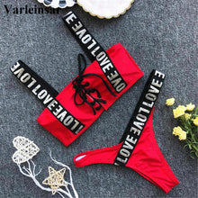 Load image into Gallery viewer, S-2XL Letter Printed Brazilian Bikini Women Swimwear Female Swimsuit Two-pieces Bikini set Lace Up Bather Bathing Suit V1074
