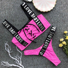 Load image into Gallery viewer, S-2XL Letter Printed Brazilian Bikini Women Swimwear Female Swimsuit Two-pieces Bikini set Lace Up Bather Bathing Suit V1074
