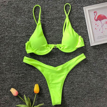 Load image into Gallery viewer, Sexy V-bar Underwired Bikini 2020 Female Swimsuit Women Swimwear Two-piece V shape Wire Bikini set Bather Bathing Suit Swim V439
