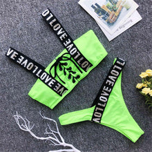 Load image into Gallery viewer, S-2XL Letter Printed Brazilian Bikini Women Swimwear Female Swimsuit Two-pieces Bikini set Lace Up Bather Bathing Suit V1074
