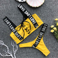 Load image into Gallery viewer, S-2XL Letter Printed Brazilian Bikini Women Swimwear Female Swimsuit Two-pieces Bikini set Lace Up Bather Bathing Suit V1074
